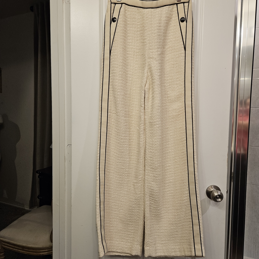 Maje pants  with braids Tweed effect High Waist Wide Leg Tweed Trousers